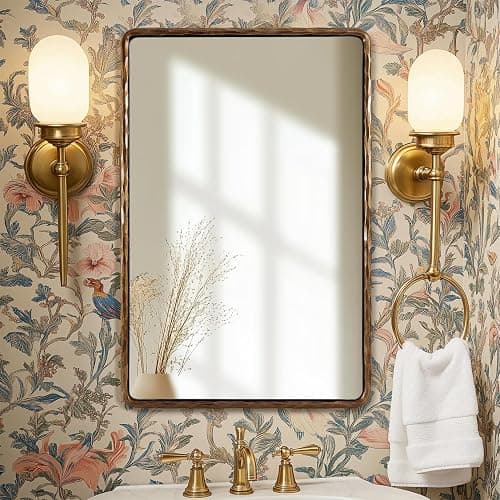 ANDY STAR Hand-Forged Gold Bathroom Mirrors for Wall, 24x36 Inch Vintage Solid Steel Metal Frame Bathroom Vanity Mirror, Antique Rounded Rectangle Wall Mirror, Hangs Horizontally or Vertically thumbnail 6
