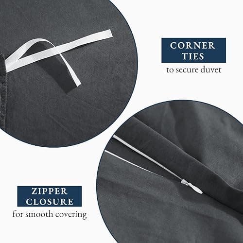 Lane Linen Charcoal Twin Duvet Cover Set thumbnail 4