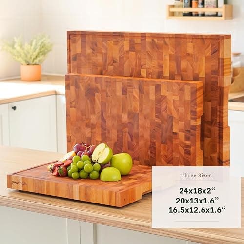 SHUMARU Mahogany End-Grain Wood Cutting Board – 16.5x12.6x1.6" Butcher Block | Handmade in Bali - Silky-Smooth, Juice Groove, Knife‑Friendly, Ergonomic Grips & Non‑Slip Feet thumbnail 7
