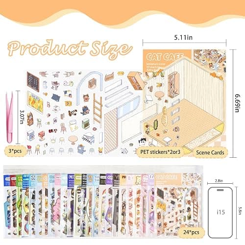 24 Sets 3D Scene Sticker Therapy Fun Cartoon Make Your Own Room Shop Scenes DIY House Stickers for Kids Cartoon Animal Relief Stress Own thumbnail 7