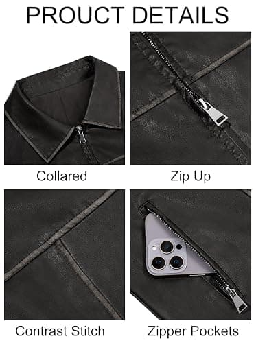 Yousify Womens Faux Leather Jacket Casual Zip Up Motorcycle Long Sleeve Collared Fall Cropped Coats with Pockets thumbnail 5