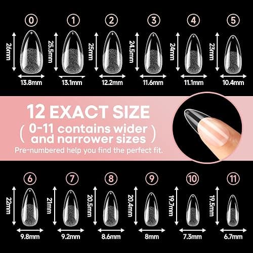 UNA GELLA Medium Almond Gel Nail Tips Half Matte 312pcs Almond Gel Nails No C Curve Clear False Fake Nails Effective Nail Extensions for DIY Art Salon-Level Press On Nails, 12 Sizes thumbnail 7
