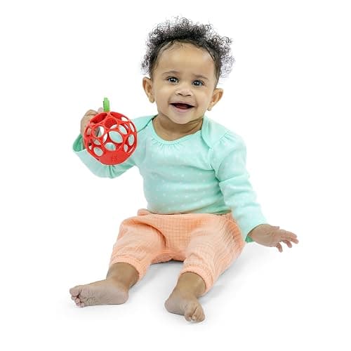 Bright Starts Oball Easy Grasp Red Apple Teether Toy, Hold My Own Collection, BPA Free, Unisex, Newborn and Up thumbnail 9