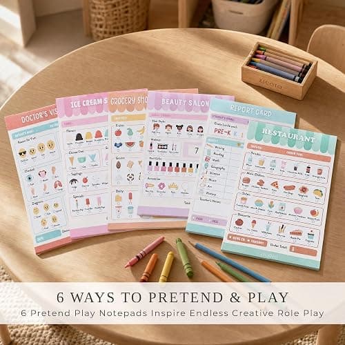 Fun Pretend Play Notepads for Kids Set of 6 - Imaginative Playtime Order Pads for Restaurant, Doctor and School Role Play - Creative Screen Free Activity & Gift for Toddlers and Preschoolers Ages 3-6 thumbnail 3