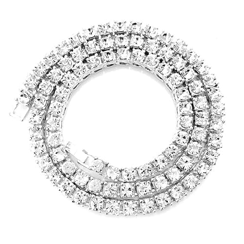 HH BLING EMPIRE Gold Silver Iced Out Diamond Tennis Chain Necklace for Men Women, Rhinestone Tennis Necklaces for Women and Teens, Tennis and Cuban Link Chains 18-30 Inches - Image 1
