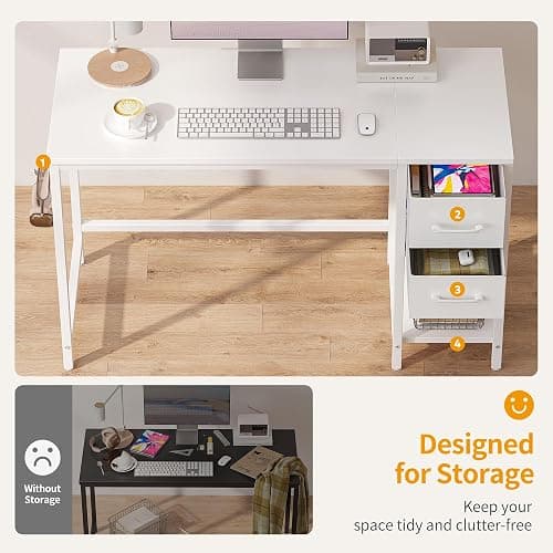 CubiCubi Computer Desk with 2 Drawers, 40 Inch Small Home Office Desk with Storage Study Writing Table, Pure White thumbnail 4