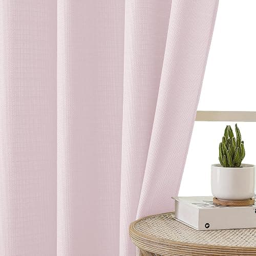 Chyhomenyc Bennet 2-Panel Blush Pink Kitchen Curtains, 36 Inch Length Tier, Faux Linen Textured Small Cafe, Light Filtering Short Window for Bathroom Basement, 30x36 Inch thumbnail 9