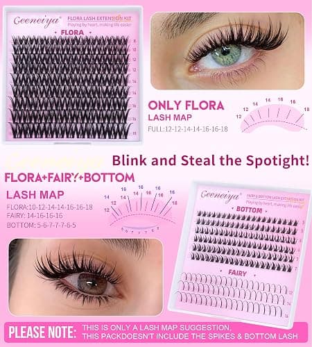 Geeneiya FLORA Lash Clusters, 8-18MM Wispy Eyelash Clusters, Natural Cluster Lashes for Beginners, Waterproof Cluster Eyelash Extensions DIY Lashes (Not Kit) thumbnail 5