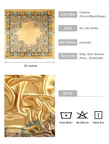 AWAYTR 35” Large Square Satin Head Scarf - 3Pcs Satin Hair Scarves Silk Bandana Scarf Headscarf Silk Feeling Scarf for Women thumbnail 2