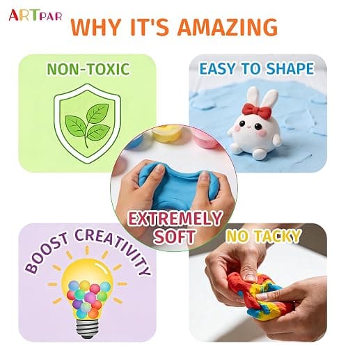 ARTPAR Air Dry Clay for Kids,90 Colors Modeling Magic Clay Bulk Kit | Colorful Molding Clay Sculpting Set,Soft & Non-Sticky,DIY Classroom Activities,Fun Art & Crafts Gifts for Boys & Girls 3-12Y thumbnail 5