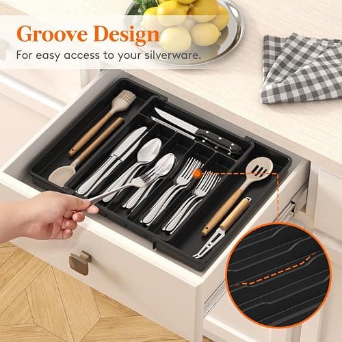 Lifewit Silverware Drawer Organizer, Expandable from 11 to 18 inches, Utensil Tray for Kitchen, BPA Free Flatware Cutlery Holder, Adjustable Plastic Storage for Spoons Forks Knives, Large, Black thumbnail 9