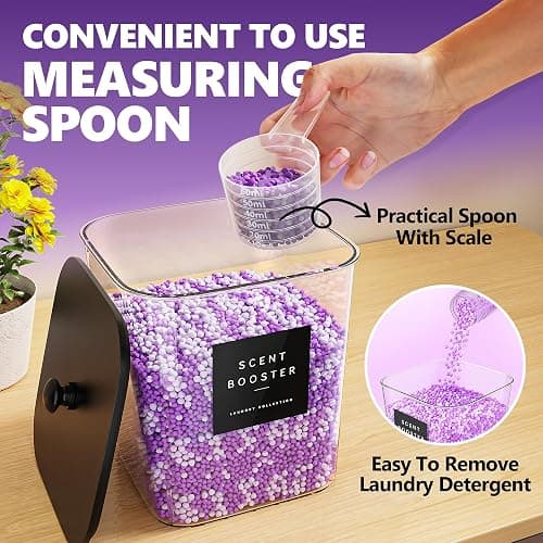 4 Pack Laundry Pods Container, Clear Laundry Room Organization Containers,Large Laundry Detergent Powder Storage Containers Black Wooden Lids & Labels, Acrylic Laundry Pods Holder for Scent Booster thumbnail 4