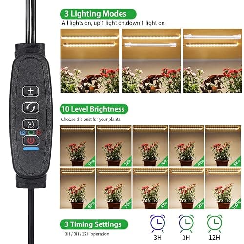 8.6'' Mini LED Grow Light Strips, Full Spectrum 3000K, 52 LED Plant Light with 3/9/12H Timer, 10 Dimmable Levels for Seedling, Succulent and Plant Shelf, 2 Head thumbnail 3