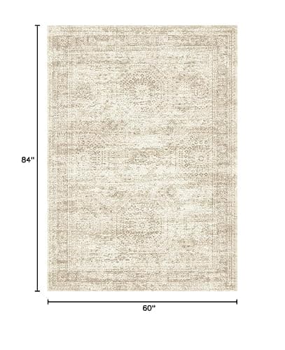 Soalmost 5x7 Area Rugs Beige Low Pile Washable Trendy Faded Style Rug | Vintage Non-Slip Indoor Accent for Bedroom Dining, Foldable Stain Resistant Floor Carpet Mat Under Table Home Office Decor thumbnail 2