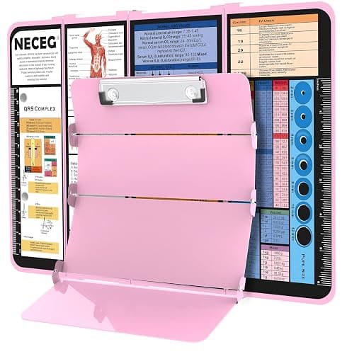 Nursing Clipboard Foldable-4 Layers Aluminum Nurse Foldable Clipboard Nursing Medical Edition Cheat Sheets, Pocket Size Pen Clip for Nurses Students School and Doctors-Pink - Image 1