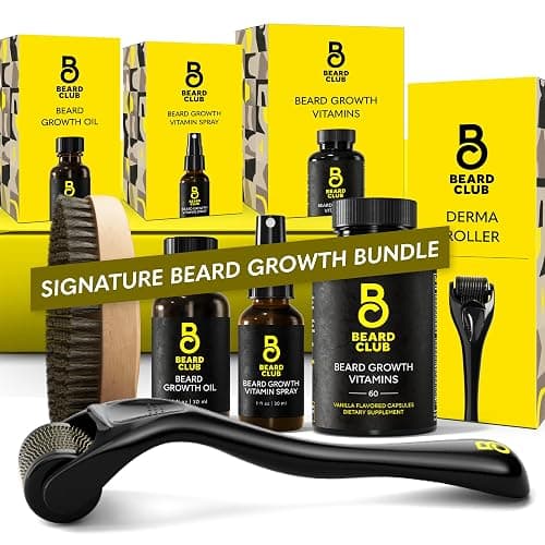 The Beard Club Signature Beard Growth Kit - Derma Roller, Beard Growth Oil, Beard Growth Vitamins, Vitamin Spray & Beard Brush - Gift Set - Image 1