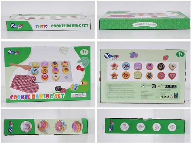 Slice and Bake Wooden Cookie Play Food Set for Kids Kitchen - Toy Food Accessories - Kids Pretend Cookies and Baking Sheet, Toy Baking Set for 3+ Year Old Boys Girls Birthday Gifts thumbnail 9