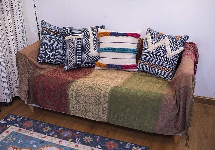 AIVIA Boho Sofa Couch Throw Blanket Futon Slipcover, Recliner Chair Throws Sofa Cover Colorful Chenille Woven Bohemian Decor - 60" x 75" Green Wine Red thumbnail 5