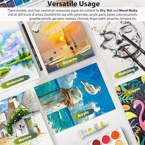 Soucolor 40 Sheets Watercolor Paper Pad, 9"x12" Water Color Paper, 140lb/300gsm Artist Painting Drawing Paper Book, Art Supplies for Adults, Watercolor Paint Set, Sketchbook, Journal, Notebook thumbnail 6