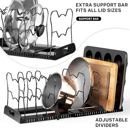 Simple Houseware Expandable Pan Organizer Rack, 10 Adjustable Compartments, Black - Kitchen Cabinet Organizer for Pots, Pans, Lids & Bakeware - Pantry & Countertop Storage thumbnail 5