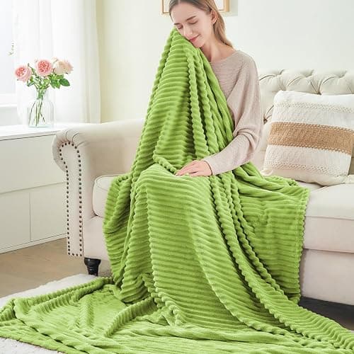 BEDELITE Fleece Blanket Twin Size – 3D Ribbed Jacquard Soft and Warm Decorative Fuzzy Blankets – Cozy, Fluffy, Plush Lightweight Throw Blankets for Couch, Bed, Sofa(Dark Citron, 60x80 inches) thumbnail 6