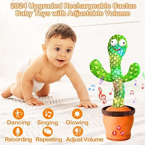Rechargeable Dancing Talking Cactus Toy, Singing Cactus Baby Toy That Talks Back, Educational Baby Toys 18 months+ w/ 51 English Songs, Toddler Easter Basket Stuffers, Easter Gifts for Kids, Infant thumbnail 3