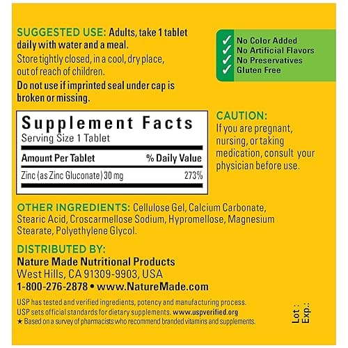 Nature Made Zinc 30 mg, Dietary Supplement for Immune Health and Antioxidant Support, 100 Tablets, 100 Day Supply - 100 Count (Pack of 1) thumbnail 5