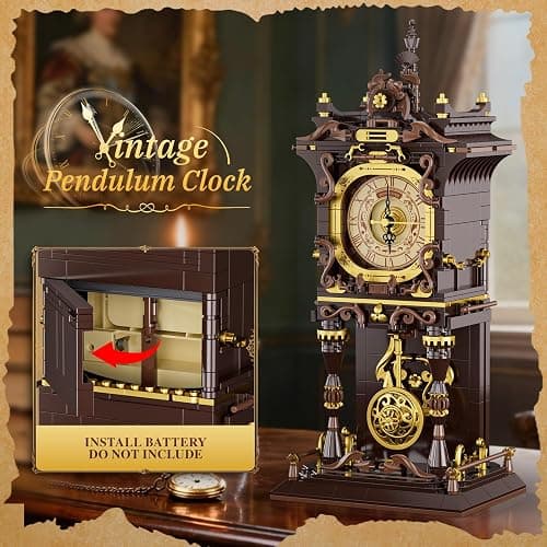 JAKI Vintage Swing Clock Building Blocks Set Real Working Mechanical Clock with Moving Pendulum & Rotating Dial, Retro Steampunk Home Decor Gift for Adults & Teens, Gifts for Birthdays and Christmas thumbnail 3