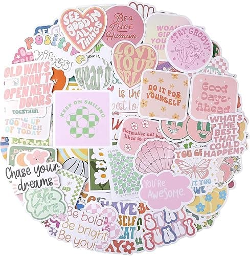 100pcs Preppy Aesthetic Stickers Pack - Waterproof Vinyl Decals for Water Bottles, Laptop & Phone - Positive Motivational Quotes, Inspirational Pink Stickers for Girls Women Kids - Image 1