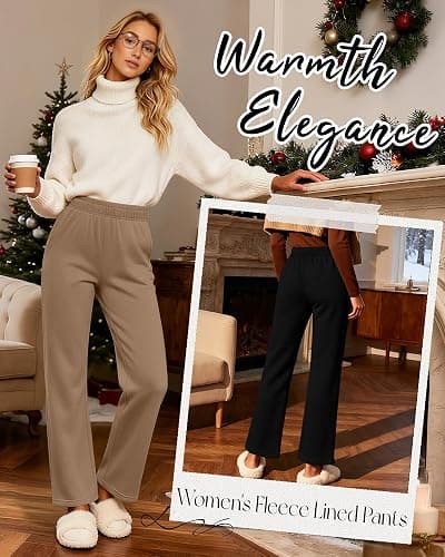 Oakgarden 3 Pack Womens Fleece Lined Sweatpants Wide Leg Warm Thermal Baggy Pants Lounge Straight Leg Sweatpants with Pockets thumbnail 4