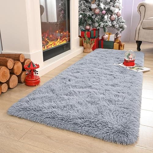 Keeko Small Bedroom Runner Rug 2x6, Grey Fluffy Bedside Rugs for Kids Room Living Room Shag Entryway Throw Rug Fuzzy Indoor Area Carpet Cute Rugs for Boy Baby Girl Room Nursery Dorm Decor thumbnail 3