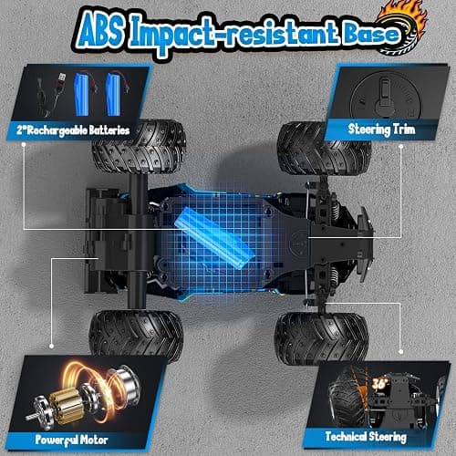 AONEPTR Remote Control Car, All Terrain Remote Control Truck for Boy, 2.4GHz Rc Car with Bodylight and Two Rechargeable Batteries, 20KM/H Monster Truck Toys thumbnail 5