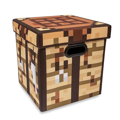 Minecraft Crafting Table 13-Inch Storage Bin Chest With Lid | Foldable Fabric Basket Container, Cube Organizer With Handles, Cubby For Shelves, Closet | Home Decor Essentials, Video Game Gifts - Image 1