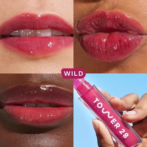 Tower 28 ShineOn Lip Gloss Jelly - Hydrating Tinted Lip Balm + Gloss for Sensitive Lips - Non-Sticky + High-Shine Jelly Formula with Nourishing Oil Blend - Wild - Lightly Sheer Raspberry (0.13) thumbnail 2