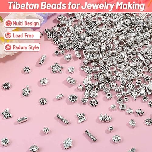 500 Pcs Bracelet Spacer Beads, Silver Bulk Random Styles Loose Spacer Metal Charm for Necklace, Earring Making DIY Jewelry Accessories thumbnail 5