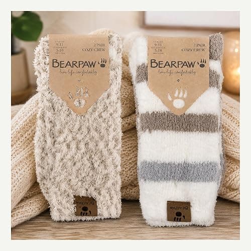 BEARPAW 4 Pair Pack Cozy Super Soft Lounge Socks Multi Pattern Crew Socks thumbnail 2