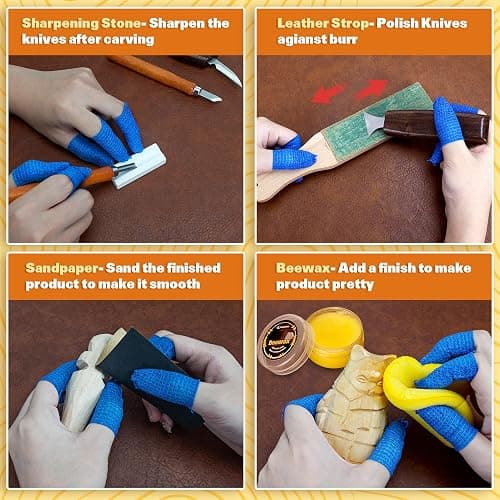 Wood Carving Kit, 32Pcs Wood Carving Tools with Storage Bag, Wood Whittling Knife Kit with 4pcs Templates & 11pcs Wood Carving Knives for Wood DIY Beginners thumbnail 6