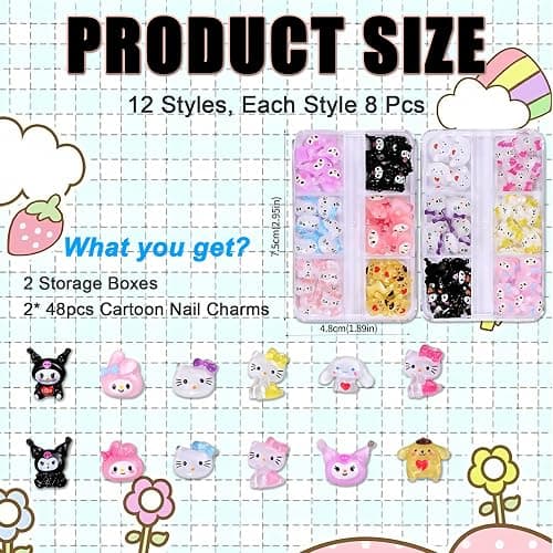 3D Cartoon Nägel Charms - 96 Pcs Niedlich Nagel Schmuck - Nagelschmuck mit Hase Katze Welpe Design - Bunt Zeichentrick-Tier Nagelstecker Schmucksteine - Nail Charms für Frauen Mädchen DIY-Dekoration thumbnail 3