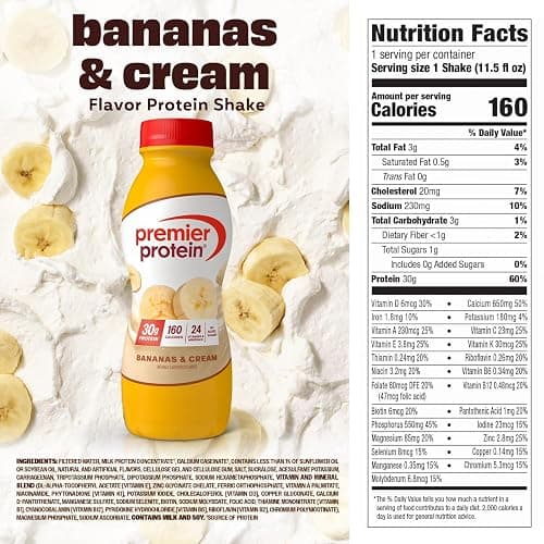 Premier Protein Shake, Bananas & Cream, 30g Protein, No Added Sugar, 24 Vitamins & Minerals to Support Immune Health, 11.5 fl oz, 12 Pack thumbnail 5