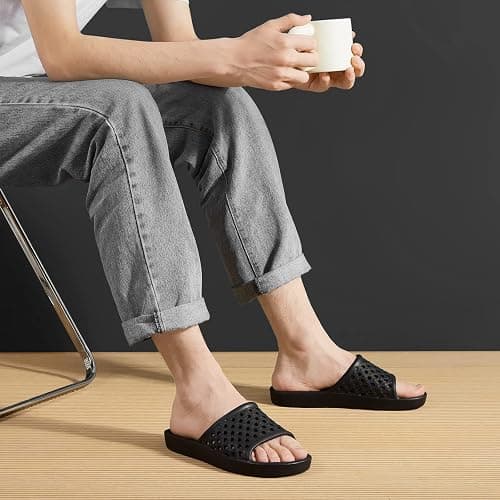 Mens Shower Shoes With Holes Dry Quickly Bath Slippers Womens Non Slip Indoor Home Bedroom Pool Spa Guest College Dorm thumbnail 2