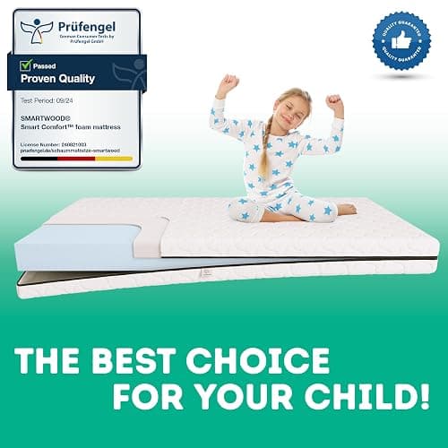smartwood Matelas 90x190 Enfant – Mousse Matelas 12 cm – Mi-fermé H2 Certifié Oeko-TEX – Réversible – Housse Lavable Anti-Allergique et Respirante | Made in EU thumbnail 5