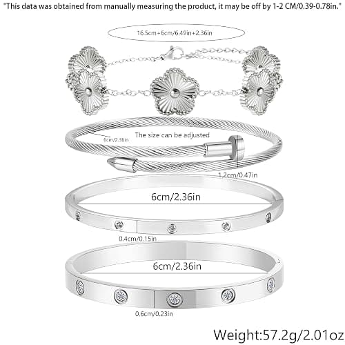 ISELBDR 18K Gold Bracelets for Women - Stackable Clover & Nail Love Bangle Set - Non-Tarnish Stainless Steel Jewelry Gift for Valentine's, Mother's Day & Christmas thumbnail 7