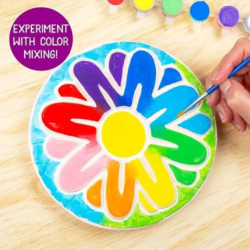 Creative Roots Mosaic Flower Garden Stepping Stone Kit, Includes 7-Inch Ceramic Stone & 6 Vibrant Paints, DIY Stepping Stone Kit for Kids Ages 6+ thumbnail 5
