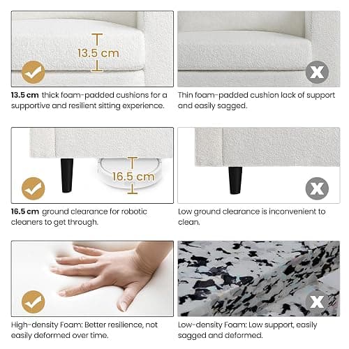 Yaheetech 3 Seater Sofa, Modern Fabric Couch, Upholstered Settee, Sectional Sofa for Living Room, Guest Room, Bedroom, Office, Ivory thumbnail 8