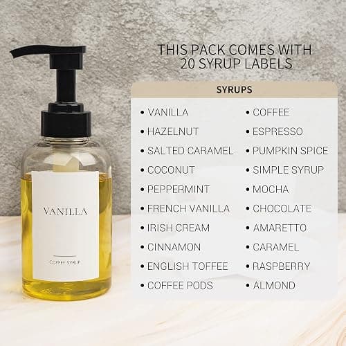 Ezebesta 4 Pieces Coffee Syrup Dispenser Bottle 300ml PET Black Pump Bottles with Labels for Coffee Bar Organization thumbnail 4