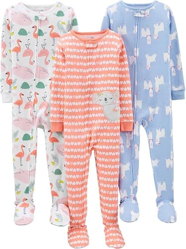 Simple Joys by Carter's Girls' 3-Pack Snug Fit Footed Cotton Pajamas - Image 1