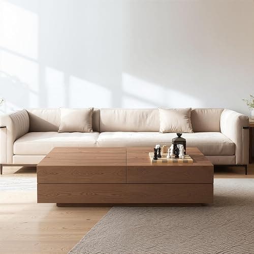 Pajiasen Mid-Century Modern Farmhouse 47.2-81.8" Expandable Coffee Table，Adjustable Center Table with Large Storage for Living Room, Walnut thumbnail 4