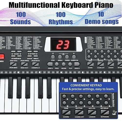 61 Key Keyboard Piano, Portable Electronic Keyboard Piano for Beginners with Speakers, Microphone, Sheet Music Stand, 100 Voices, 100 Rhythms, Digital Music Keyboard for Teen - 1 thumbnail 2