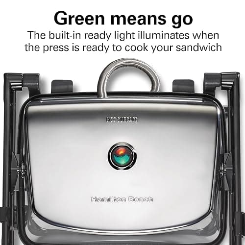 Hamilton Beach Panini Press Sandwich Maker & Electric Indoor Grill with Locking Lid, Opens Wide to Fit Any Thickness for Quesadillas, Burgers & More, Nonstick 8" x 10" Grids, Chrome (25460AG) thumbnail 8