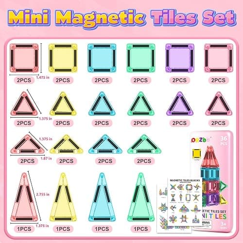 ORZbb Mini Magnetic Tiles Toddler Travel Essentials Set with Case, Magnetic Blocks Building Montessori Educational Learning Sensory Preschool Toys for 3+ Year Old Boys Girls Birthday Gifts thumbnail 5